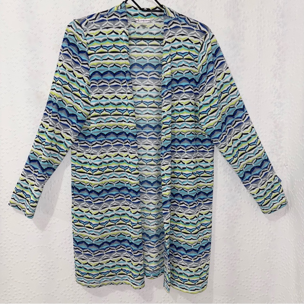 Abstract Coastal Lightweight Open Cardigan Layered Casual Stretch Knit Multi